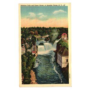Vintage Rainbow Falls Power House Ausable Chasm NY Postcard C W Hughes Linen 87
